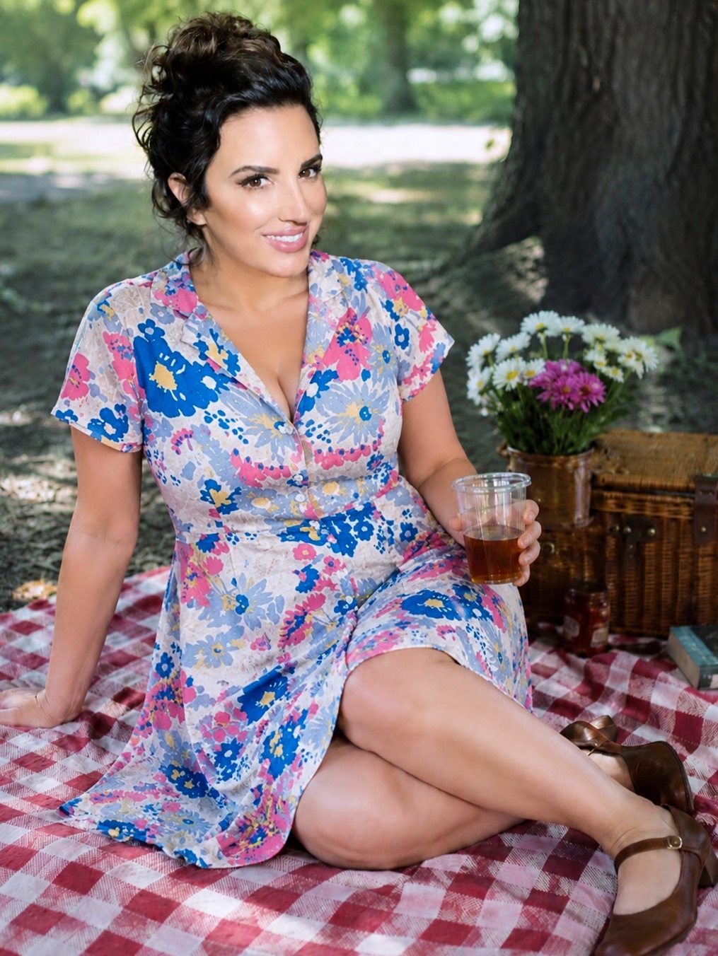 Modcloth Floral Midi Dress In Blue And Pink, Lightweight And Easy To Style.